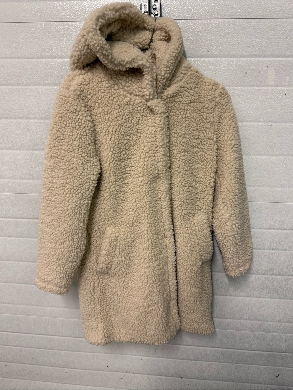 Lucky Brand Taupe Cream Teddy Fleece Hooded Coat